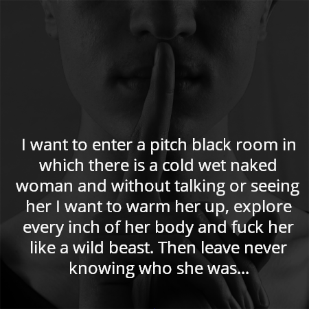 I want to enter a pitch black room in which there is a cold wet naked woman and without talking or seeing her I want to warm her up, explore every inch of her body and fuck her like a wild beast. Then leave never knowing who she was...